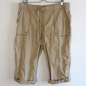 Natural Reflections Tan Cargo Capri Pants Womens 16 Khaki Drawstring Crop